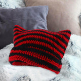 Maxbell Crochet Hat Knitted Cap Slouchy Photo Props Female Striped Warm Headgear Black and Red