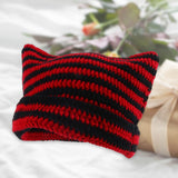 Maxbell Crochet Hat Knitted Cap Slouchy Photo Props Female Striped Warm Headgear Black and Red