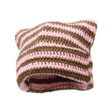 Maxbell Crochet Hat Knitted Cap Slouchy Photo Props Female Striped Warm Headgear Pink and Coffee