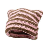 Maxbell Crochet Hat Knitted Cap Slouchy Photo Props Female Striped Warm Headgear Pink and Coffee