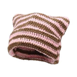 Maxbell Crochet Hat Knitted Cap Slouchy Photo Props Female Striped Warm Headgear Pink and Coffee