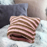 Maxbell Crochet Hat Knitted Cap Slouchy Photo Props Female Striped Warm Headgear Pink and Coffee