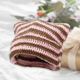 Maxbell Crochet Hat Knitted Cap Slouchy Photo Props Female Striped Warm Headgear Pink and Coffee