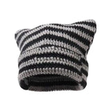 Maxbell Crochet Hat Knitted Cap Slouchy Photo Props Female Striped Warm Headgear Black and Grey