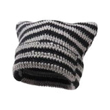 Maxbell Crochet Hat Knitted Cap Slouchy Photo Props Female Striped Warm Headgear Black and Grey