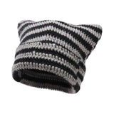 Maxbell Crochet Hat Knitted Cap Slouchy Photo Props Female Striped Warm Headgear Black and Grey