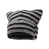 Maxbell Crochet Hat Knitted Cap Slouchy Photo Props Female Striped Warm Headgear Black and Grey