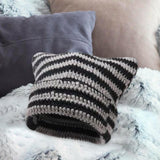 Maxbell Crochet Hat Knitted Cap Slouchy Photo Props Female Striped Warm Headgear Black and Grey