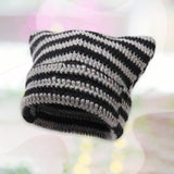 Maxbell Crochet Hat Knitted Cap Slouchy Photo Props Female Striped Warm Headgear Black and Grey