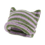 Maxbell Crochet Hat Knitted Cap Slouchy Photo Props Female Striped Warm Headgear Violet and Green