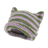 Maxbell Crochet Hat Knitted Cap Slouchy Photo Props Female Striped Warm Headgear Violet and Green