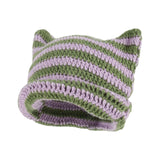 Maxbell Crochet Hat Knitted Cap Slouchy Photo Props Female Striped Warm Headgear Violet and Green