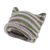 Maxbell Crochet Hat Knitted Cap Slouchy Photo Props Female Striped Warm Headgear Violet and Green