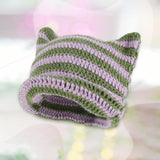 Maxbell Crochet Hat Knitted Cap Slouchy Photo Props Female Striped Warm Headgear Violet and Green