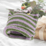 Maxbell Crochet Hat Knitted Cap Slouchy Photo Props Female Striped Warm Headgear Violet and Green