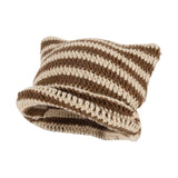 Maxbell Crochet Hat Knitted Cap Slouchy Photo Props Female Striped Warm Headgear Coffee and Beige