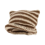 Maxbell Crochet Hat Knitted Cap Slouchy Photo Props Female Striped Warm Headgear Coffee and Beige