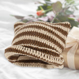 Maxbell Crochet Hat Knitted Cap Slouchy Photo Props Female Striped Warm Headgear Coffee and Beige