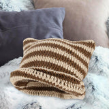 Maxbell Crochet Hat Knitted Cap Slouchy Photo Props Female Striped Warm Headgear Coffee and Beige