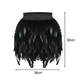 Maxbell Women Feather Mini Skirt Stretch Mid Waist for Cocktail Halloween Party 38cmx50cm Black