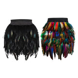Maxbell Women Feather Mini Skirt Stretch Mid Waist for Cocktail Halloween Party 38cmx50cm Black