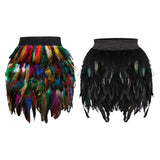 Maxbell Women Feather Mini Skirt Stretch Mid Waist for Cocktail Halloween Party 38cmx50cm Black