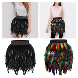 Maxbell Women Feather Mini Skirt Stretch Mid Waist for Cocktail Halloween Party 38cmx50cm Black