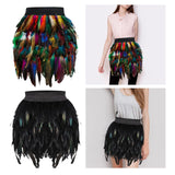 Maxbell Women Feather Mini Skirt Stretch Mid Waist for Cocktail Halloween Party 38cmx50cm Black