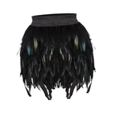Maxbell Women Feather Mini Skirt Stretch Mid Waist for Cocktail Halloween Party 38cmx50cm Black