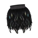 Maxbell Women Feather Mini Skirt Stretch Mid Waist for Cocktail Halloween Party 38cmx50cm Black