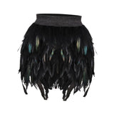 Maxbell Women Feather Mini Skirt Stretch Mid Waist for Cocktail Halloween Party 38cmx50cm Black