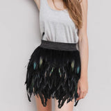 Maxbell Women Feather Mini Skirt Stretch Mid Waist for Cocktail Halloween Party 38cmx50cm Black