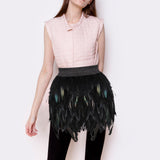 Maxbell Women Feather Mini Skirt Stretch Mid Waist for Cocktail Halloween Party 38cmx50cm Black