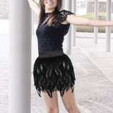 Maxbell Women Feather Mini Skirt Stretch Mid Waist for Cocktail Halloween Party 38cmx50cm Black