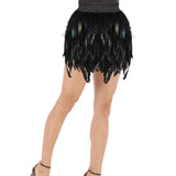 Maxbell Women Feather Mini Skirt Stretch Mid Waist for Cocktail Halloween Party 38cmx50cm Black