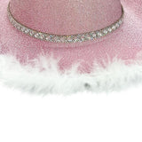 Maxbell Cowboy Hat Glitter Sun Hat Bling Wide Brim for Fancy Dress Rave Halloween Pink