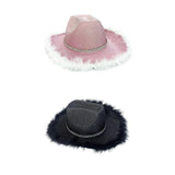 Maxbell Cowboy Hat Glitter Sun Hat Bling Wide Brim for Fancy Dress Rave Halloween Pink