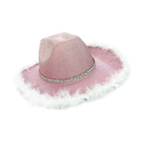 Maxbell Cowboy Hat Glitter Sun Hat Bling Wide Brim for Fancy Dress Rave Halloween Pink