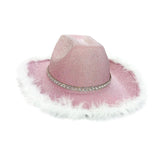 Maxbell Cowboy Hat Glitter Sun Hat Bling Wide Brim for Fancy Dress Rave Halloween Pink