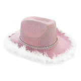 Maxbell Cowboy Hat Glitter Sun Hat Bling Wide Brim for Fancy Dress Rave Halloween Pink