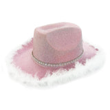 Maxbell Cowboy Hat Glitter Sun Hat Bling Wide Brim for Fancy Dress Rave Halloween Pink