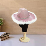 Maxbell Cowboy Hat Glitter Sun Hat Bling Wide Brim for Fancy Dress Rave Halloween Pink