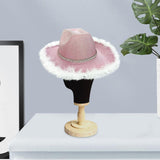 Maxbell Cowboy Hat Glitter Sun Hat Bling Wide Brim for Fancy Dress Rave Halloween Pink