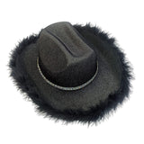 Maxbell Cowboy Hat Glitter Sun Hat Bling Wide Brim for Fancy Dress Rave Halloween Black