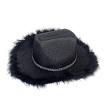 Maxbell Cowboy Hat Glitter Sun Hat Bling Wide Brim for Fancy Dress Rave Halloween Black