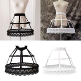 Maxbell Women 2 Hoops Pannier Petticoat Skirt Birdcage Ruffles for Wedding Cosplay black