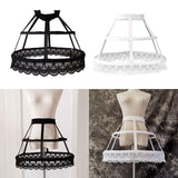 Maxbell Women 2 Hoops Pannier Petticoat Skirt Birdcage Ruffles for Wedding Cosplay black