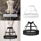 Maxbell Women 2 Hoops Pannier Petticoat Skirt Birdcage Ruffles for Wedding Cosplay black