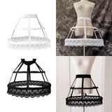 Maxbell Women 2 Hoops Pannier Petticoat Skirt Birdcage Ruffles for Wedding Cosplay black