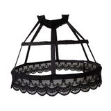 Maxbell Women 2 Hoops Pannier Petticoat Skirt Birdcage Ruffles for Wedding Cosplay black